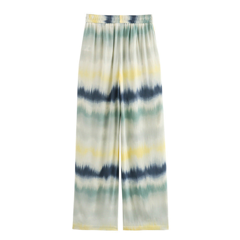 Ladies Lightweight Palazzo Pants in Batik Look with Elastic Waistband, Drawstring and Side Pockets Chichicherry