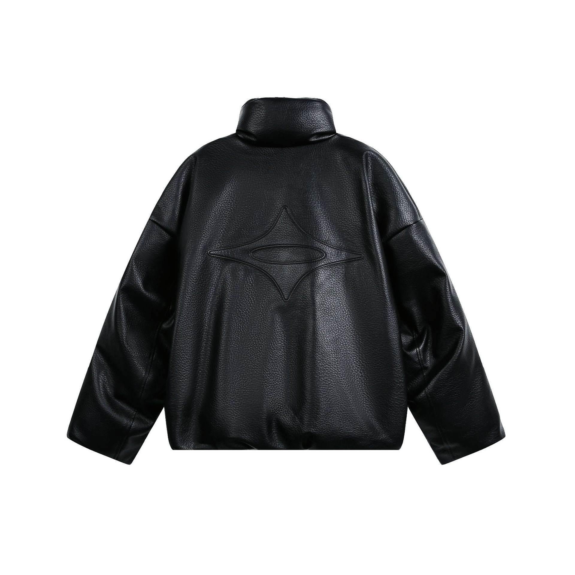Women's Oversized Faux Leather Bomber Jacket with High Stand-Up Collar Chichicherry