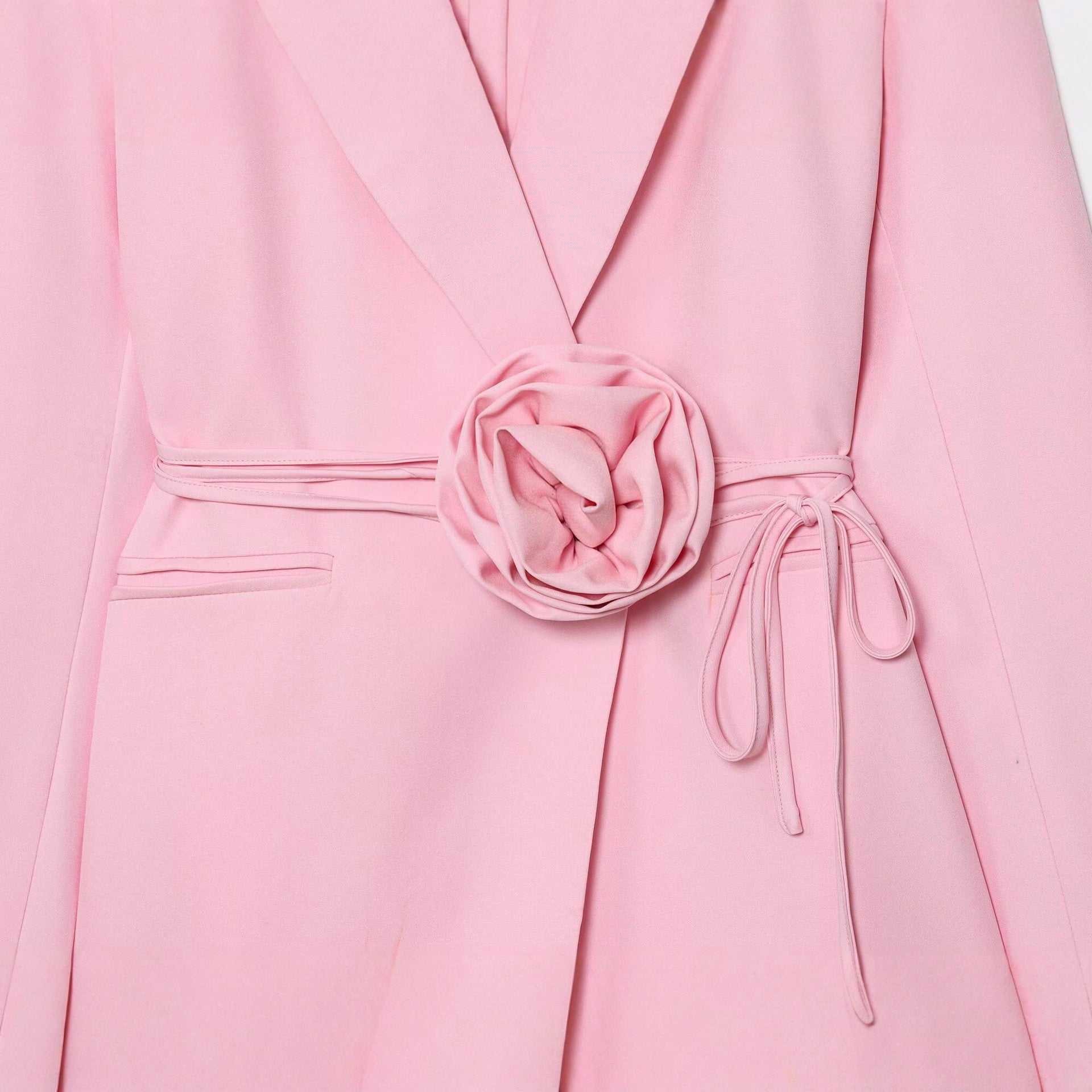 Women's Tailored Blazer with Decorative Rose Belt and Revers Collar Chichicherry