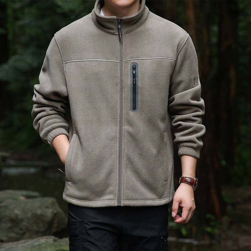 Men's Thermal Microfleece Outdoor Jacket with Stand-Up Collar, Waterproof Chest Zip Pocket Chichicherry