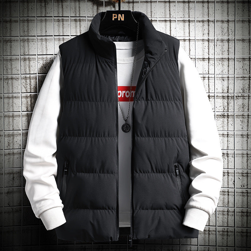Men's Padded Quilted Vest in Layering Look with High Stand-Up Collar and Zipper Pockets Chichicherry