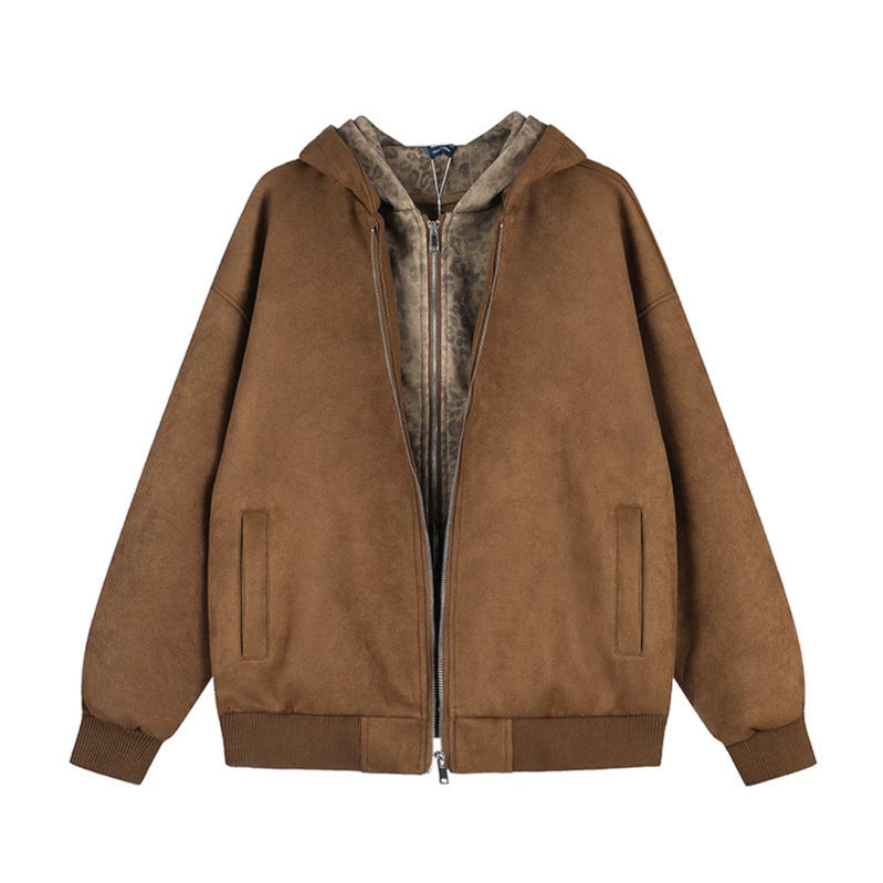 Women's hooded zip jacket made of velour imitation with teddy lining and ribbed cuffs Chichicherry