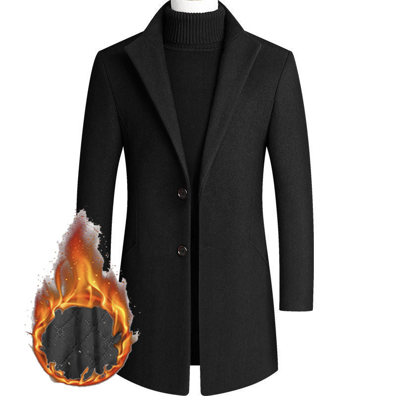 Men's Modern Wool Blend Short Coat with Slim Silhouette, Notched Lapel and Two Button Closure Chichicherry