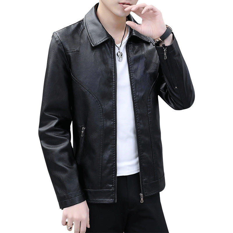 Men's slim artificial leather blouson with shirt collar and ergonomic shoulder quilting Chichicherry