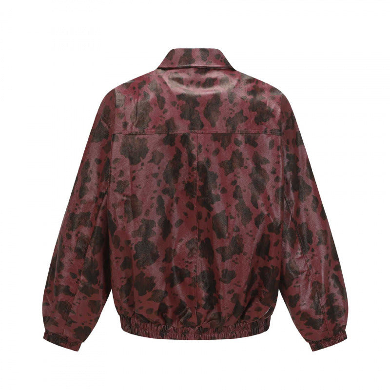 Unisex short-cut boxy jacket with zipper, elastic hem and modern animal print Chichicherry