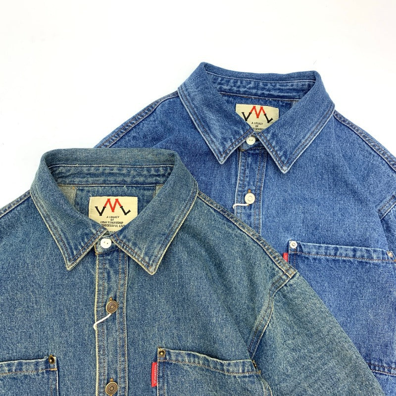 Herren Relaxed Denim-Hemdjacke mit aufgesetzten Brusttaschen und gerundetem Saum Chichicherry