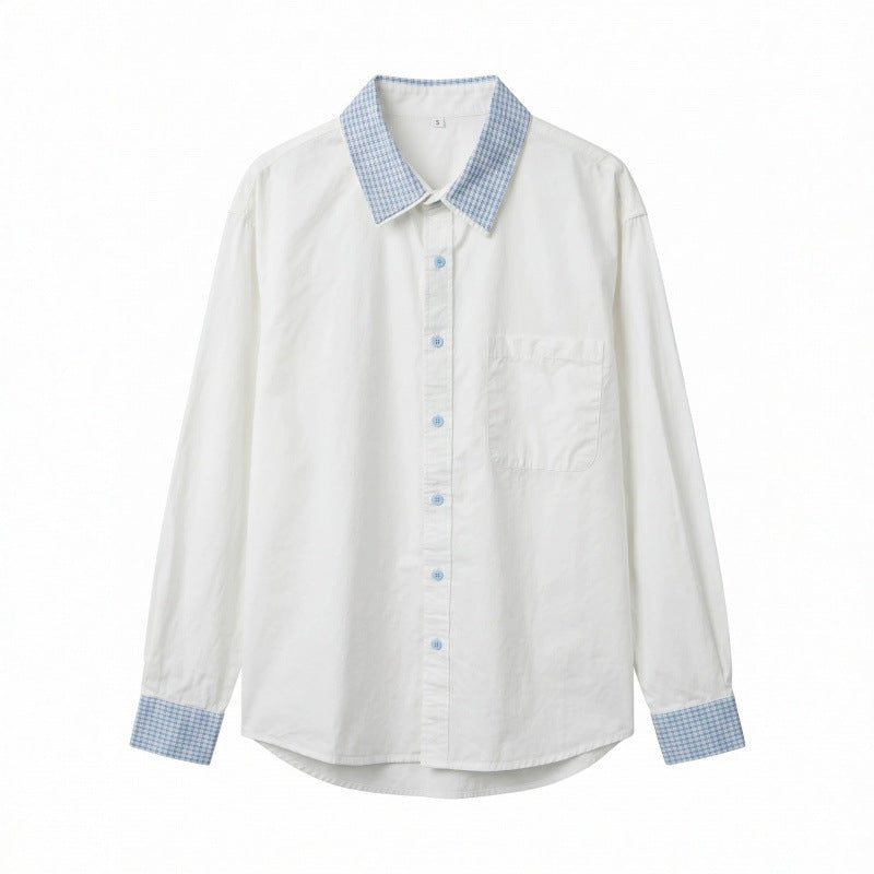 Unisex Oversized Cotton Shirt with Contrasting Vichy Check Collar and Cuffs Chichicherry