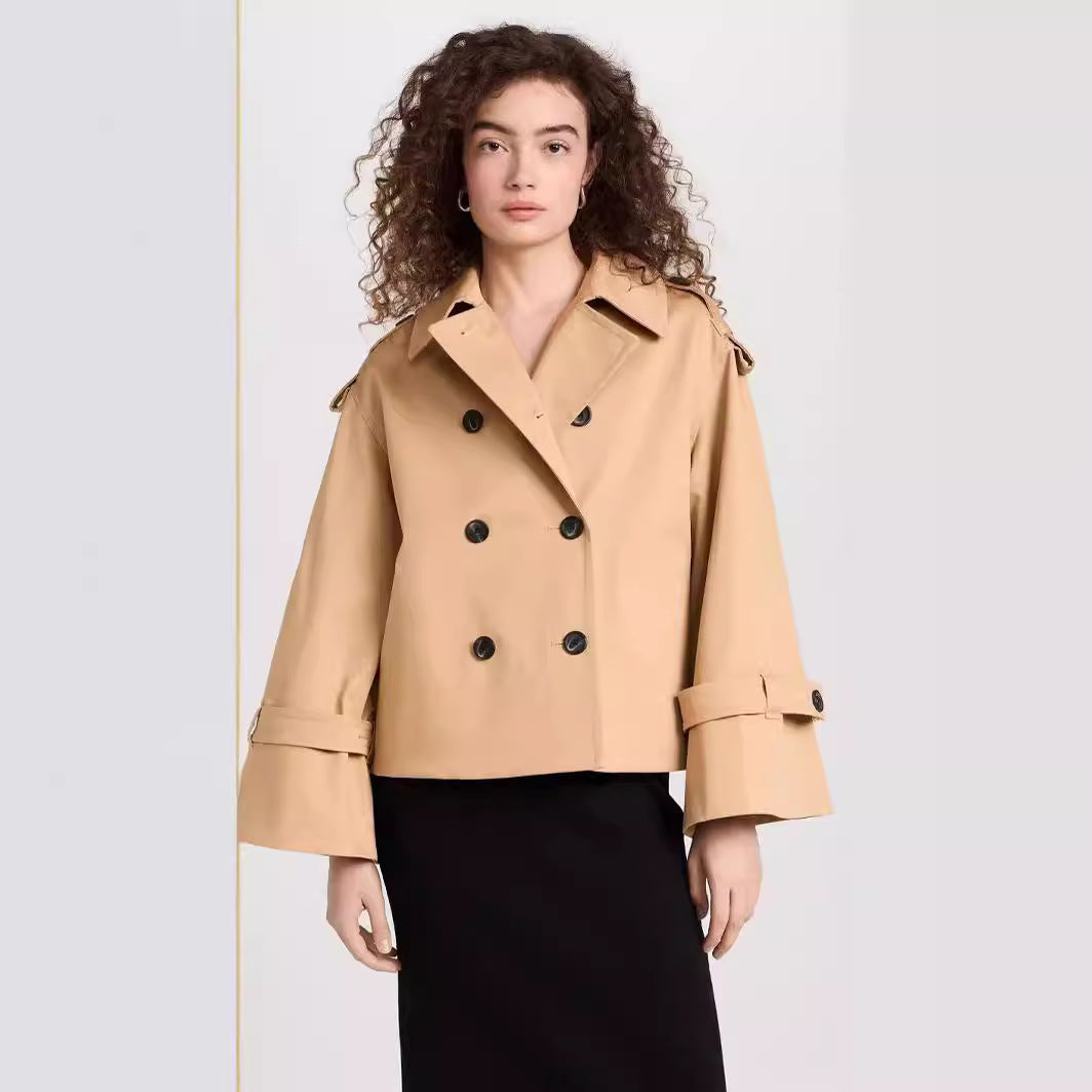 Women's Short Double-Breasted Trench Coat in Boxy Cut Chichicherry