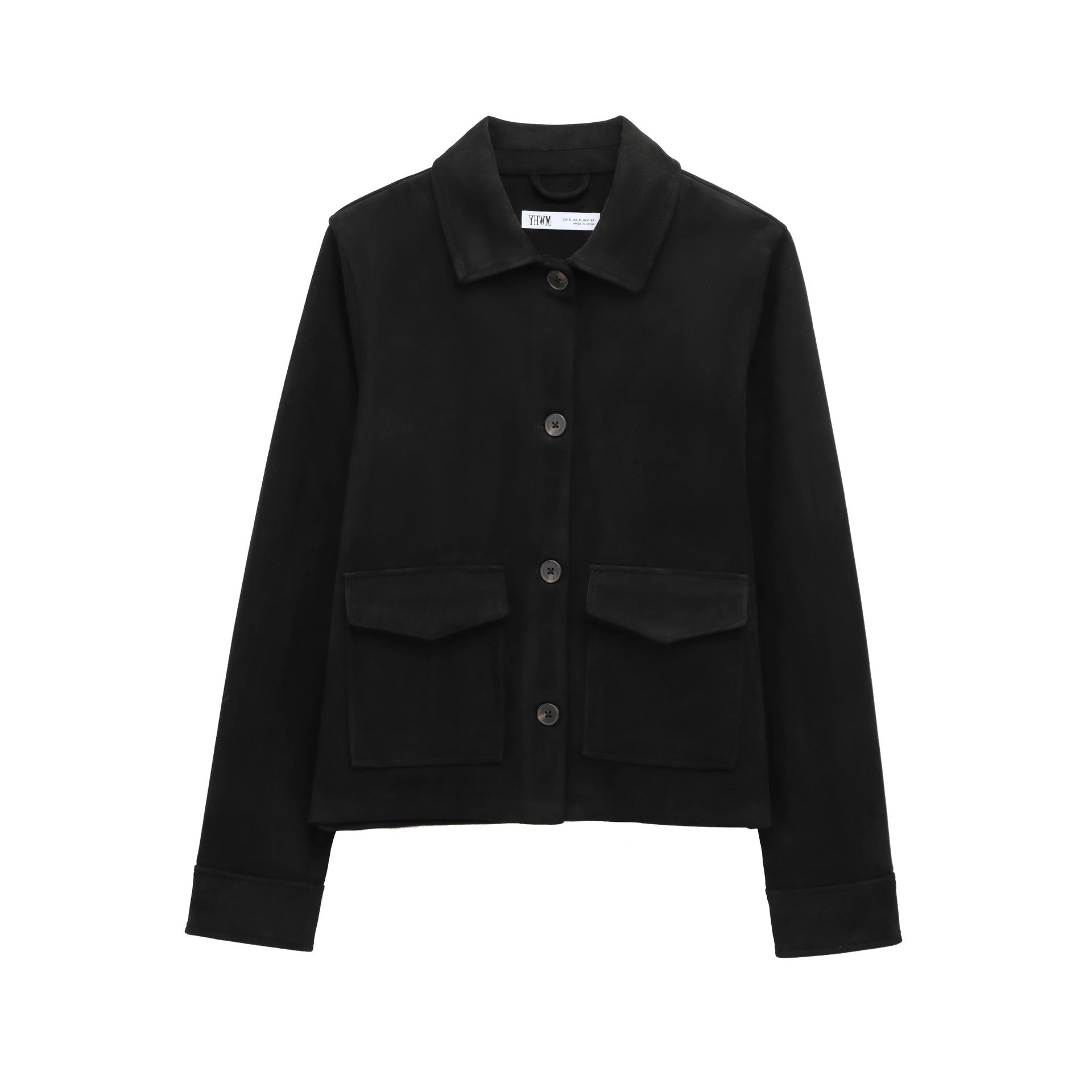 Ladies Short Suede Look Jacket with Flap Pockets Chichicherry