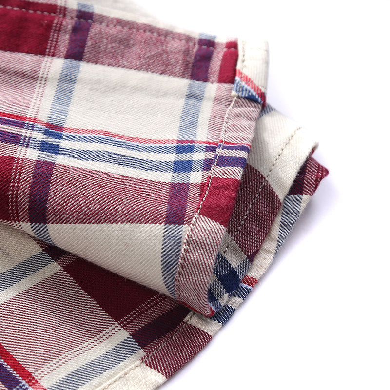 Men's Checked Cotton Flannel Shirt Jacket with Chest Flap Pockets and Shirt Collar Chichicherry