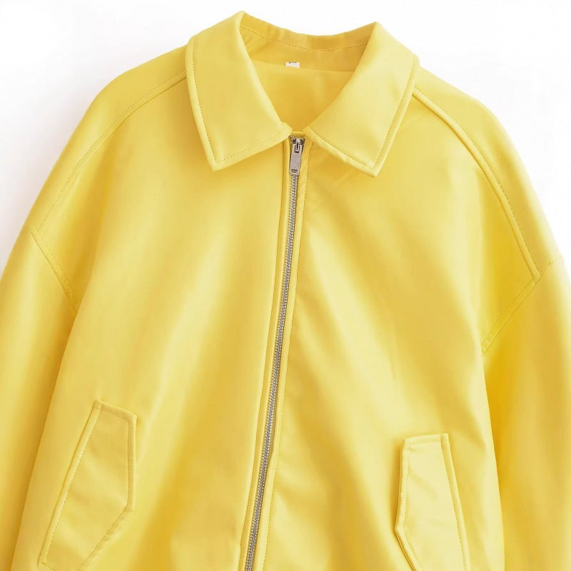 Women's Oversized Bomber Jacket with Shirt Collar, Concealed Zip Fastening and Wide Ribbed Cuffs Chichicherry