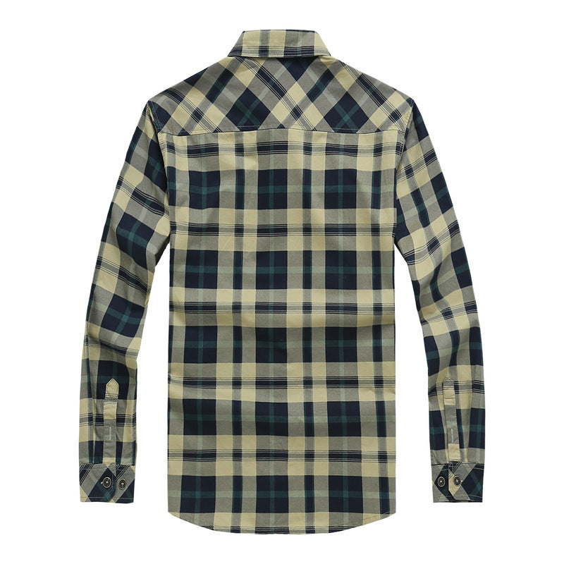 Men's checked overshirt work shirt with flap pockets and full button placket Chichicherry