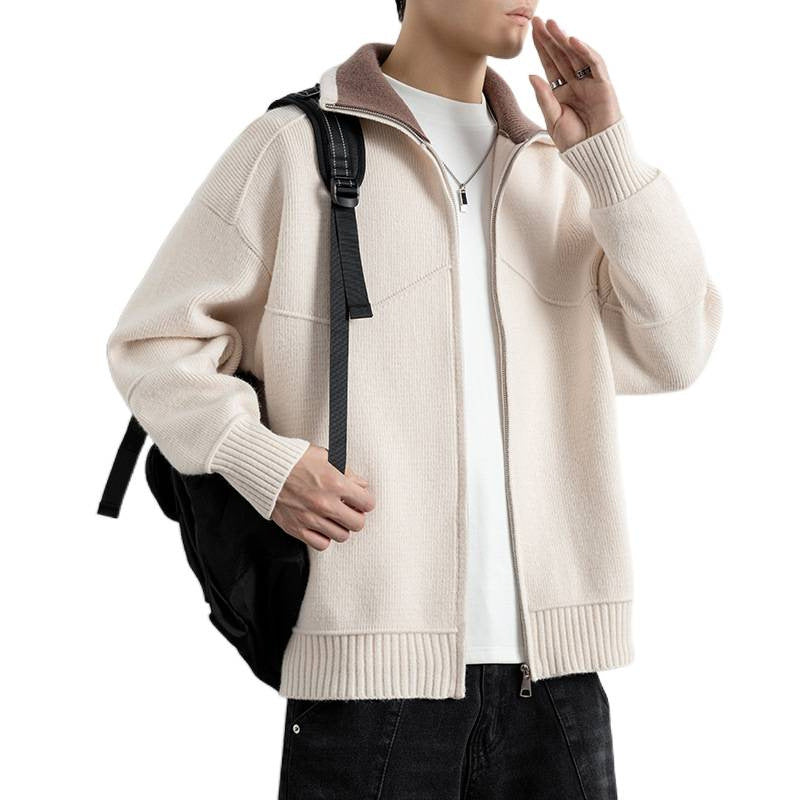 Herren Strick-Zipjacke mit Kontrastkragen und Rippbündchen Chichicherry