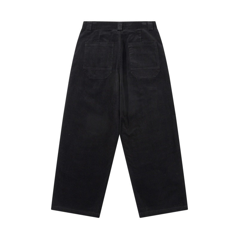 Men's Wide Cord Pants with Pleats, High Waist and Straight Leg Chichicherry