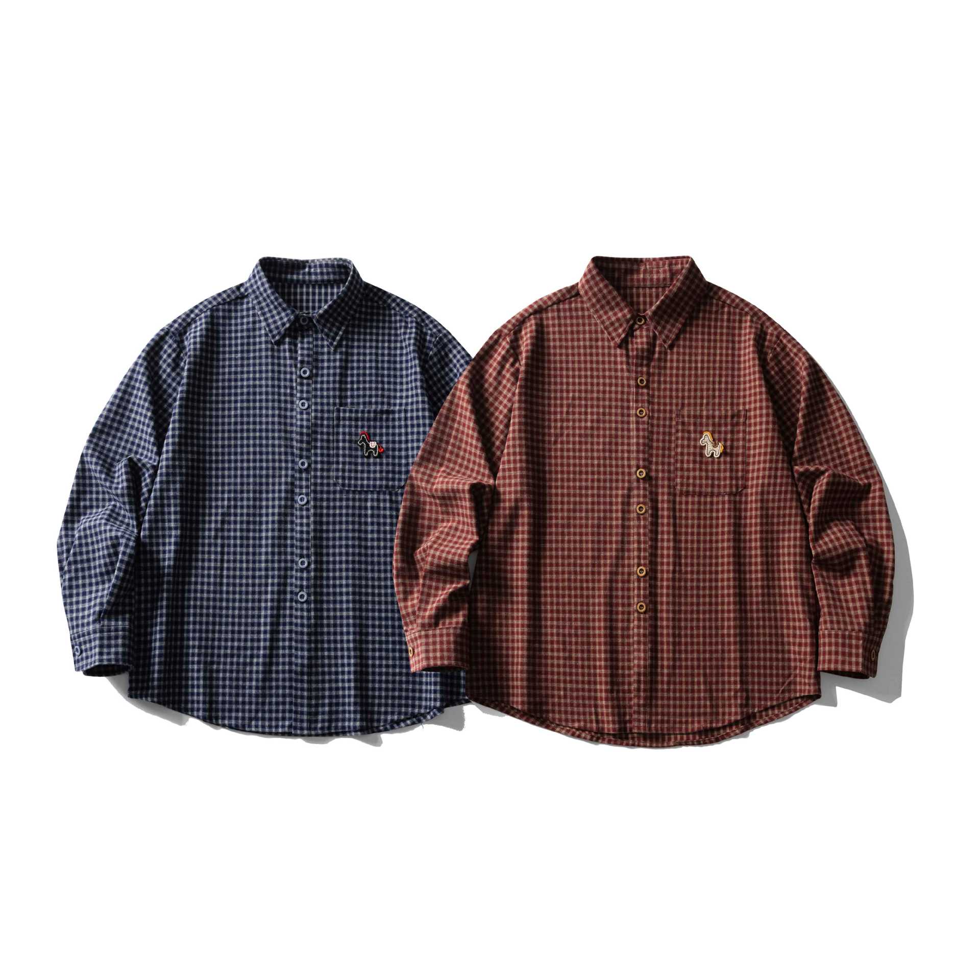 Men's Checked Oversized Shirt with Breast Pocket and Embroidered Detail Chichicherry