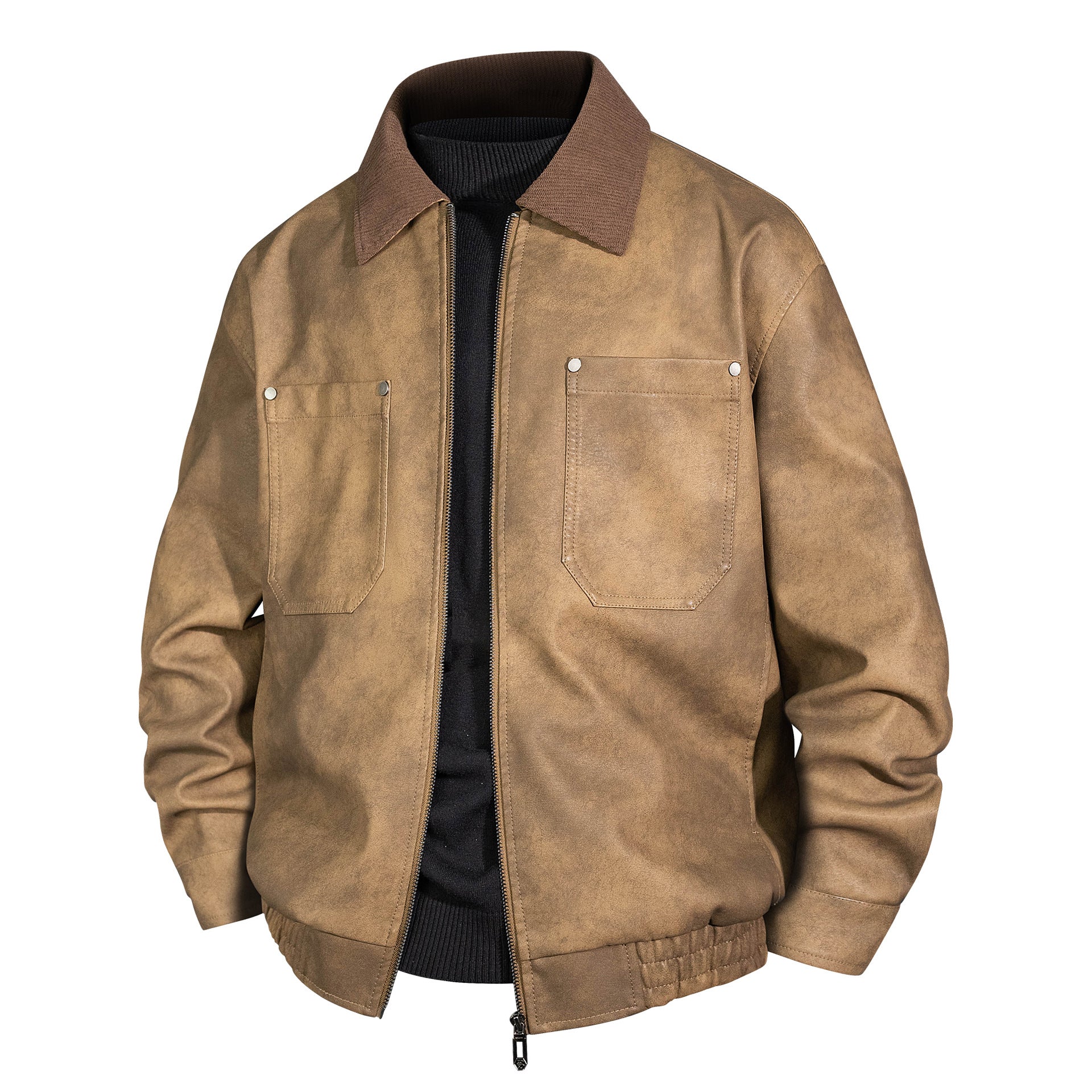 Men's short jacket made of faux suede with ribbed collar and patch breast pockets Chichicherry