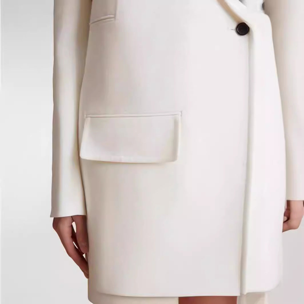 Women Minimalist Long Blazer with Asymmetric Single-Button Front and Clean Longline Cut Chichicherry