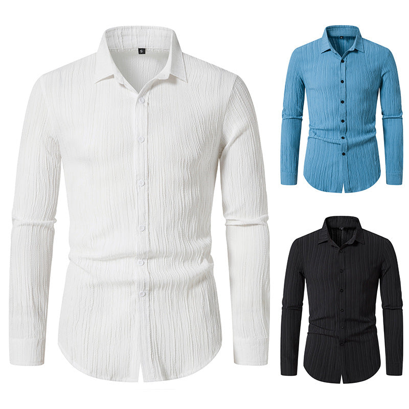 Men's Textured Slim-Fit Shirt with Crinkled Texture and Kent Collar Chichicherry