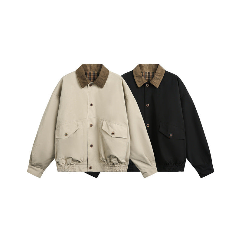 Unisex Casual cut Blouson jacket in field style with cord collar and check inner lining Chichicherry