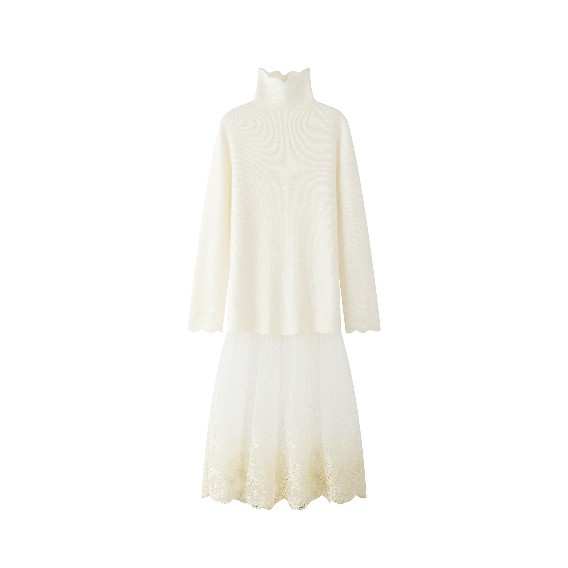 Women's Oversized Knit Dress with Stand Collar and Extended Sleeves Chichicherry