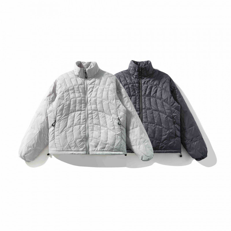 Unisex Ultralight Quilted Short Jacket with Geometric Quilting, Stand-up Collar and Drawstring Hem Chichicherry