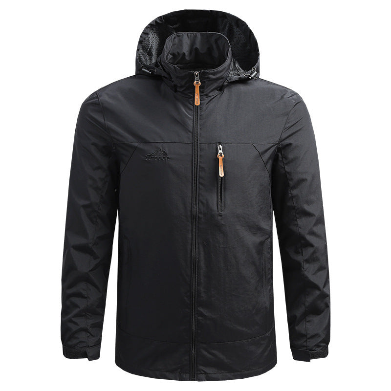 Men's Lightweight Breathable Outdoor Jacket with Hood, Chest Zip and Wind-Resistant Shell Chichicherry