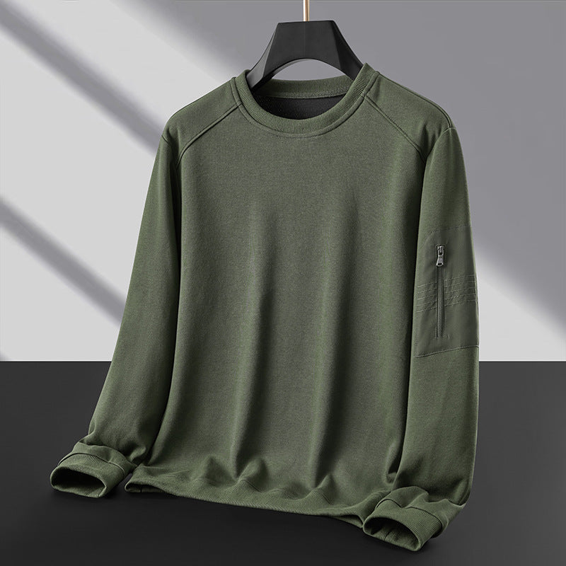 Men's Crew Neck Sweatshirt with Zip Arm Pocket and Functional Jersey Quality Chichicherry