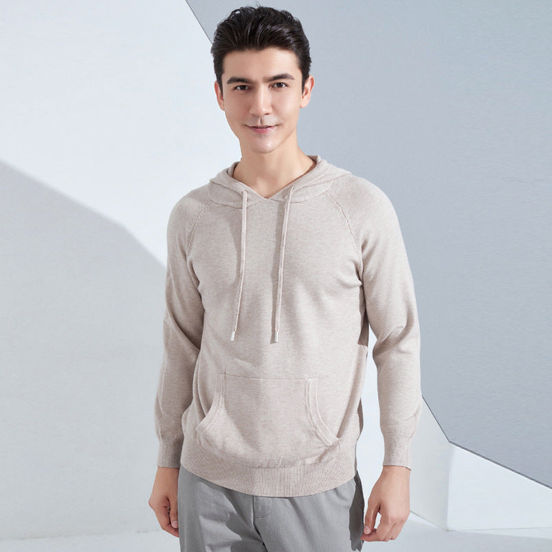 Men's Lightweight Hooded Fine Knit Sweater with Kangaroo Pocket and Raglan Sleeves Chichicherry