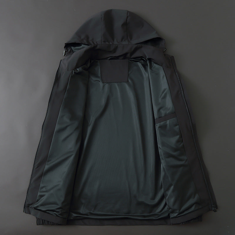 Men's Ultralight Wind and Water-Repellent Softshell Jacket with Hood, Concealed Zipper and Elastic Cuffs Chichicherry
