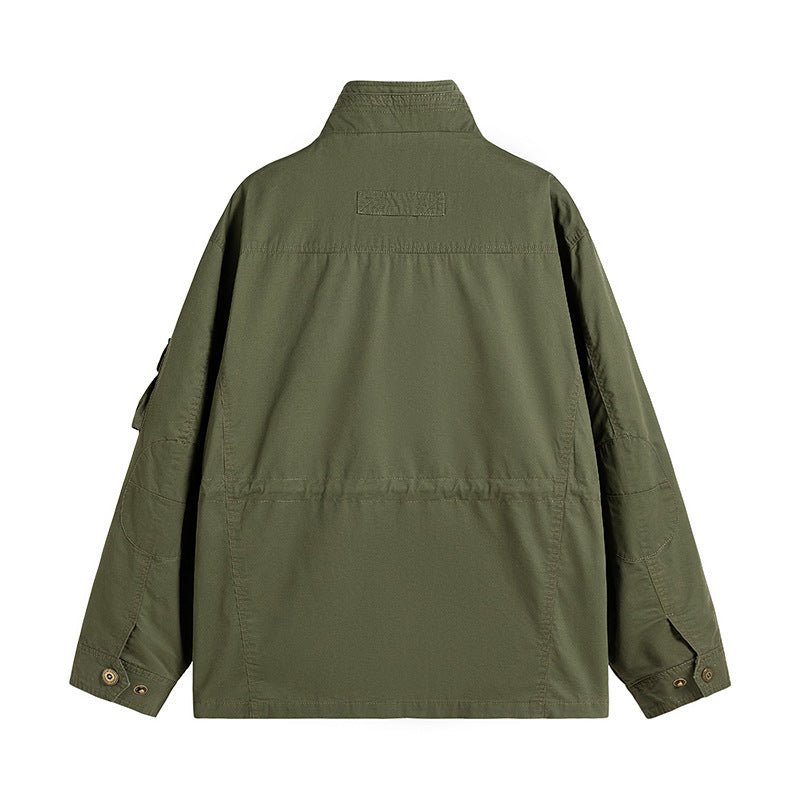 Men's Robust Utilitarian Field Jacket with Multiple Applied Pockets and Stand-Up Collar Chichicherry