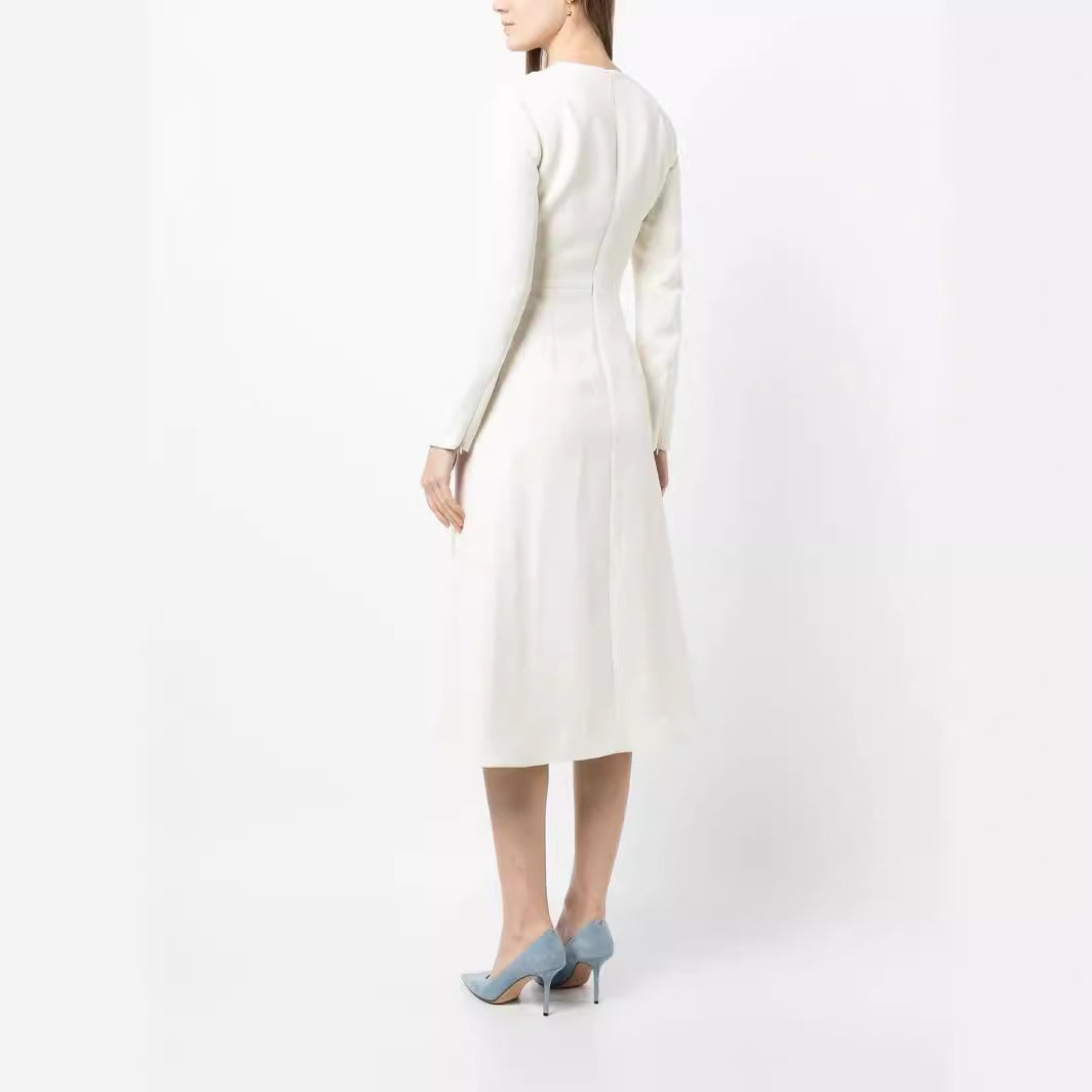 Women's midi dress with fitted draping and A-line skirt Chichicherry