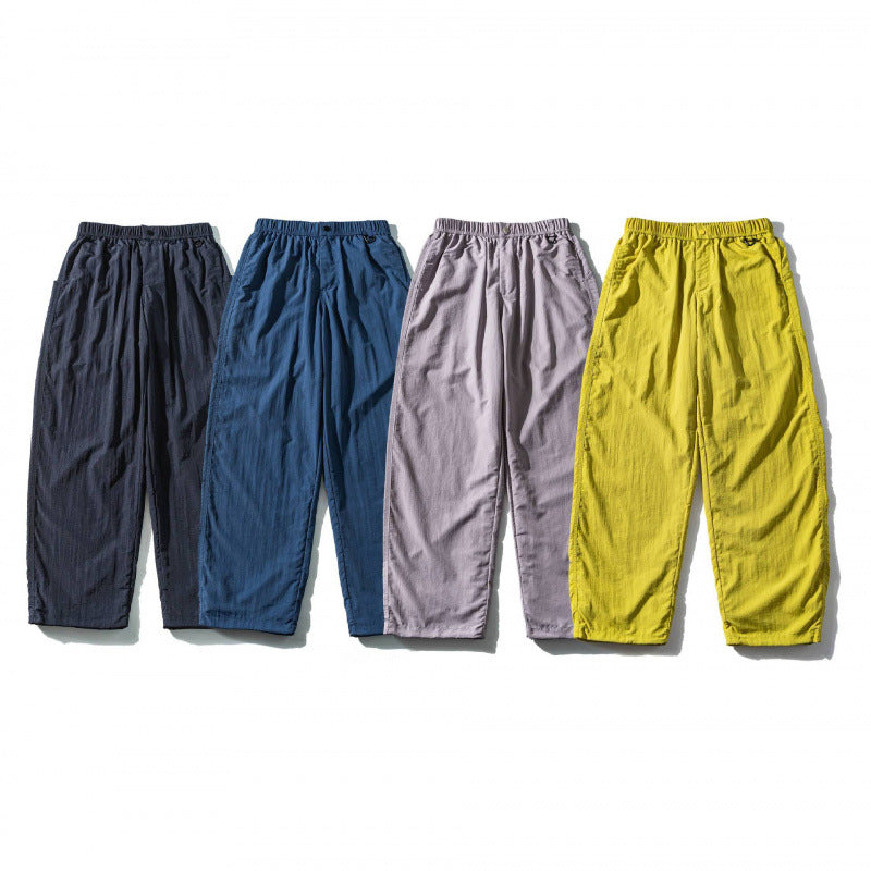 Unisex Loose Crinkle Pants with elastic drawstring waistband, drop-crotch, and side pockets Chichicherry