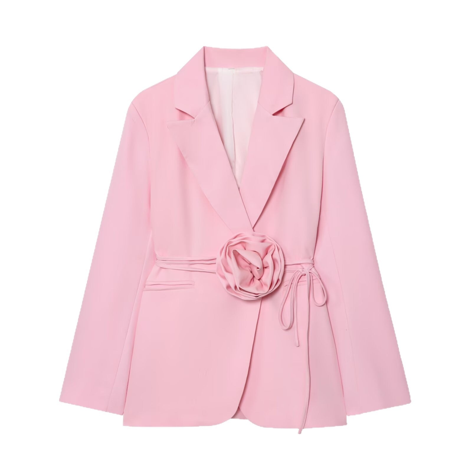 Women's Tailored Blazer with Decorative Rose Belt and Revers Collar Chichicherry