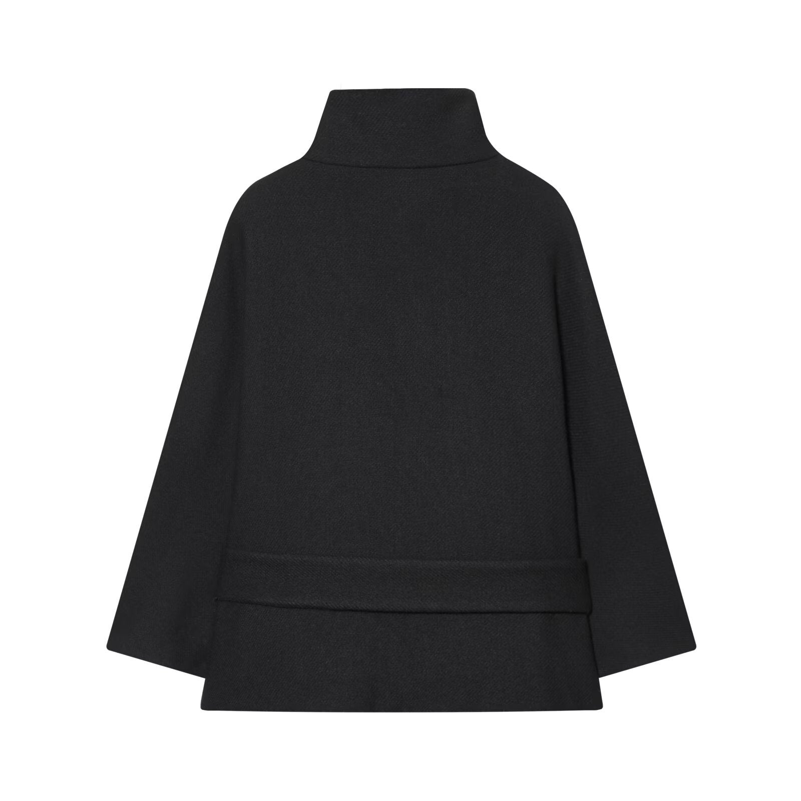 Ladies Cape Coat with Stand Collar, Tie Belt and Decorative Decorative Buttons Chichicherry