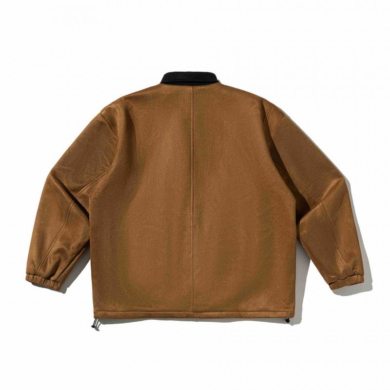 Men's boxy wool blend blouson jacket with cord collar, flap pockets, and drawstring hem Chichicherry