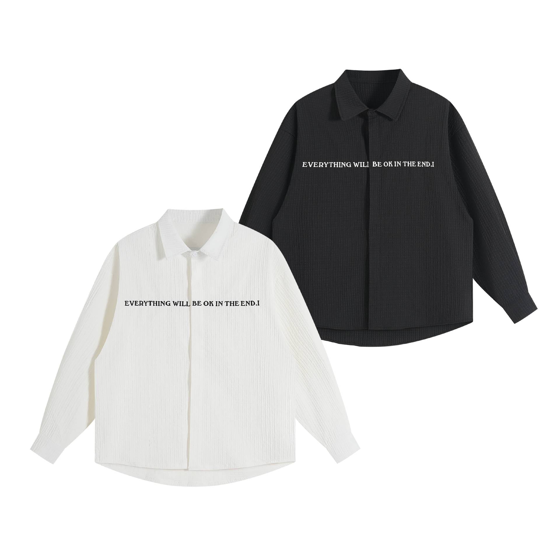 Unisex Oversize Textured Shirt Jacket with Concealed Button Placket and Statement Embroidery Chichicherry
