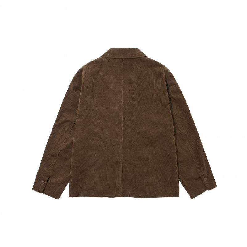 Men's Boxy Cord Blouson with Lapel Collar, Patch Pockets and Relaxed Silhouette Chichicherry