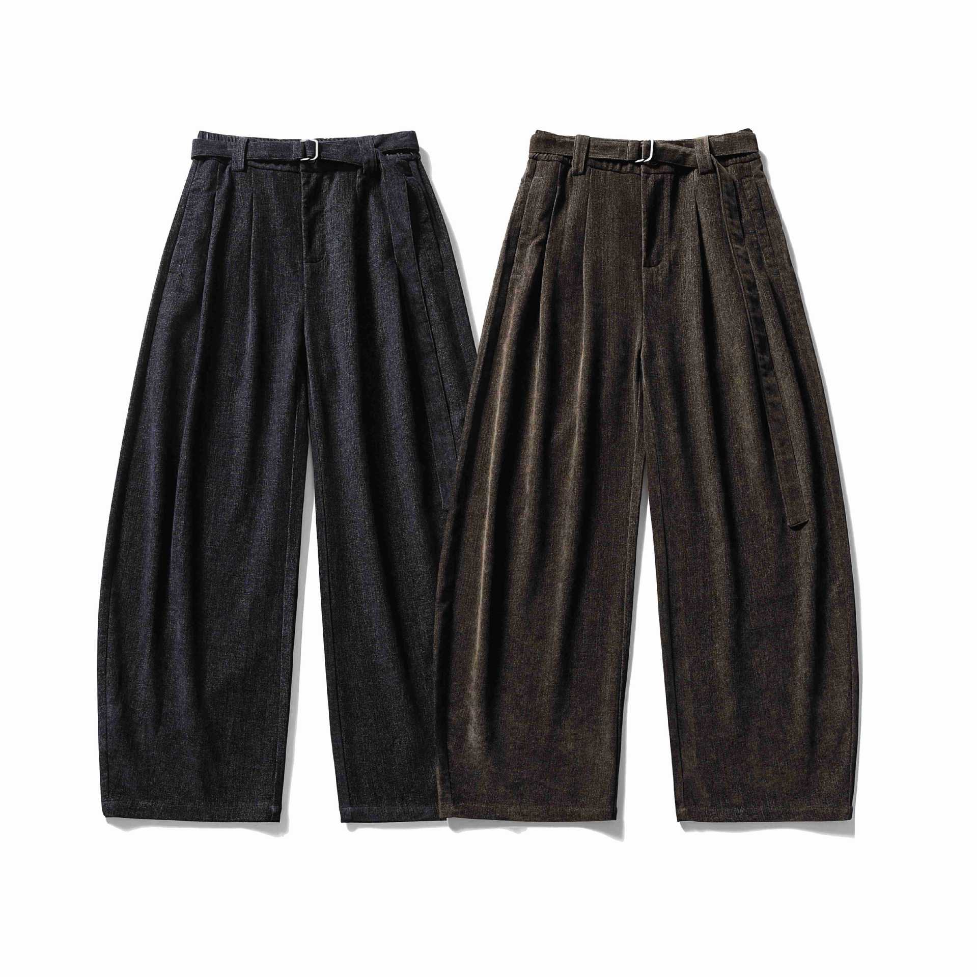 Women Wide High-Waisted Pleated Trousers with Belt Chichicherry