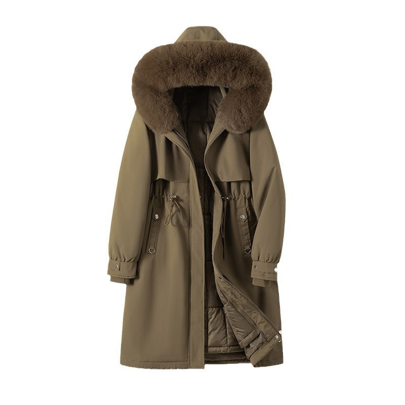 Women's longer water-repellent functional parka with removable faux fur hood and internal thermal padding Chichicherry