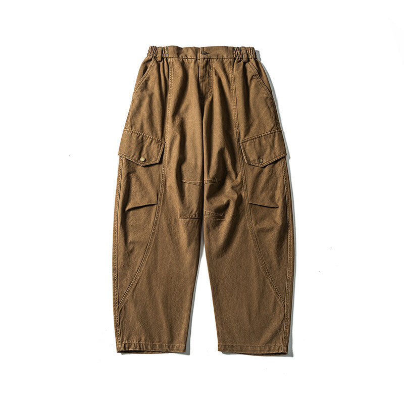 Men's Casual Workwear Cargo Pants with Elastic Waistband and Flap Pockets Chichicherry