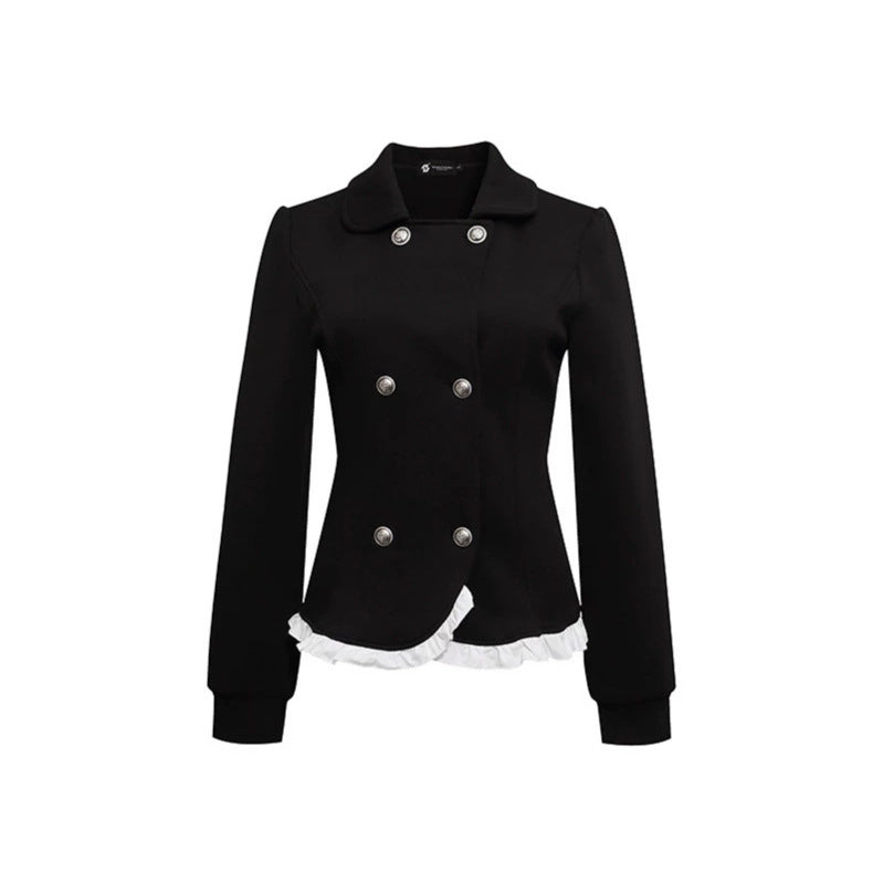 Ladies Tailored Sweat Jacket in Peplum Style with Double Row and Ruffle Trim Chichicherry