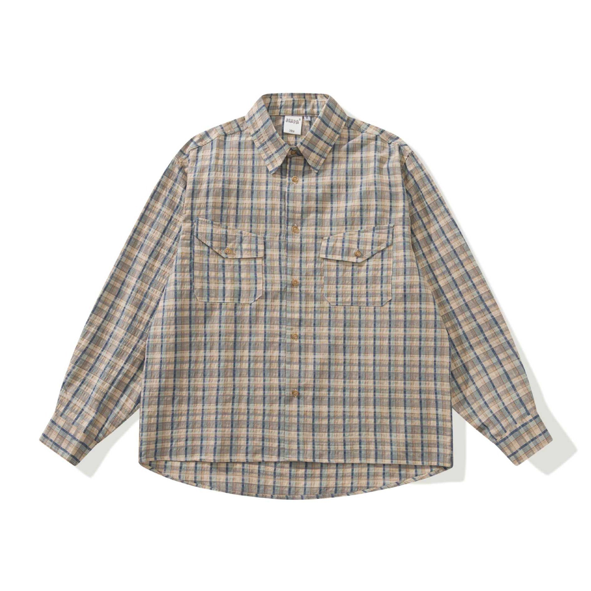 Men's Checked Linen Shirt Jacket with Patch Chest Pockets Chichicherry