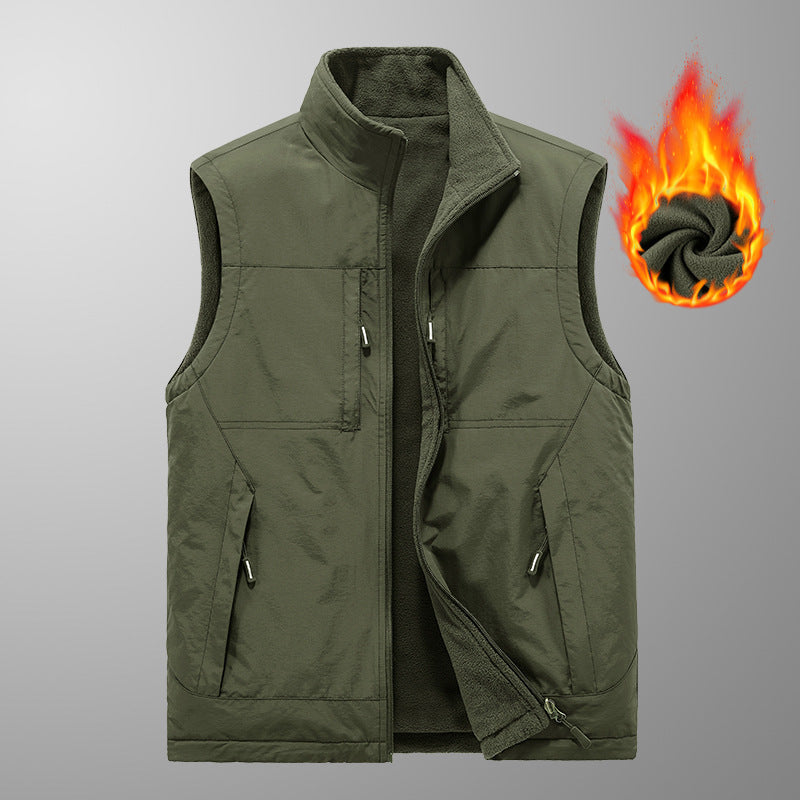 Men's padded thermo-fleece vest with water-repellent nylon shell and high stand-up collar Chichicherry