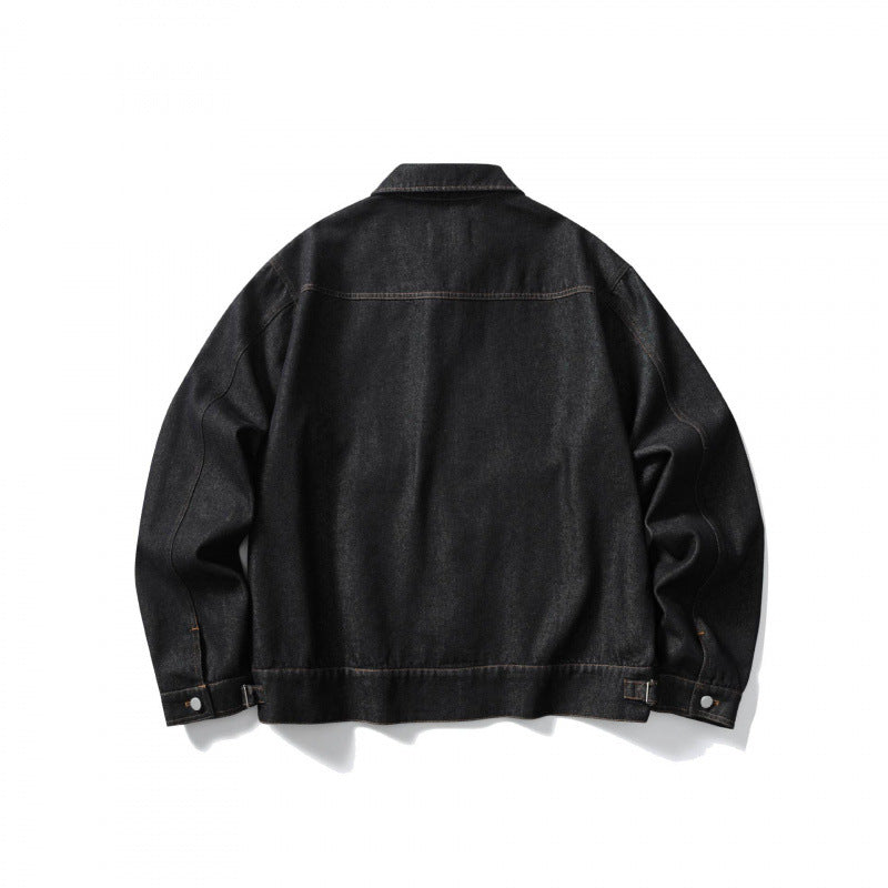 Unisex Kastige Denim Jacket with Full Zip, Shirt Collar and Patch Pockets Chichicherry