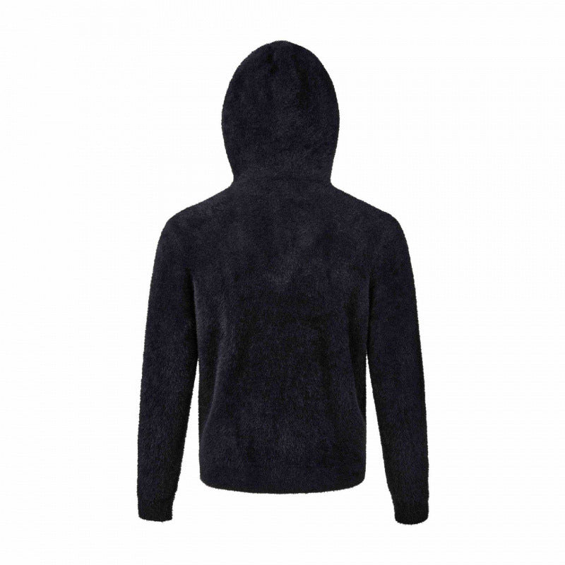 Women's Hooded Fleece Jacket made of Teddy Fabric with Leopard Print and Zipper Chichicherry
