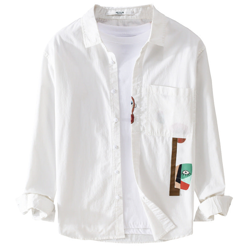 Men's Lightweight Cotton Overshirt with Chest Pocket and Abstract Graphic Patch Chichicherry