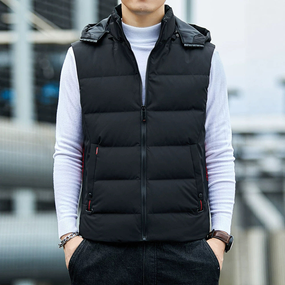Men's sleeveless thermal padded vest with detachable hood and windproof shell Chichicherry