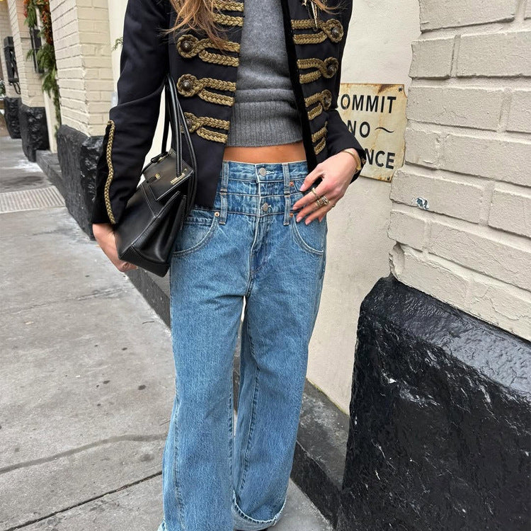 Women Short Military Inspired Parade Jacket with Gold Cord Decoration Chichicherry