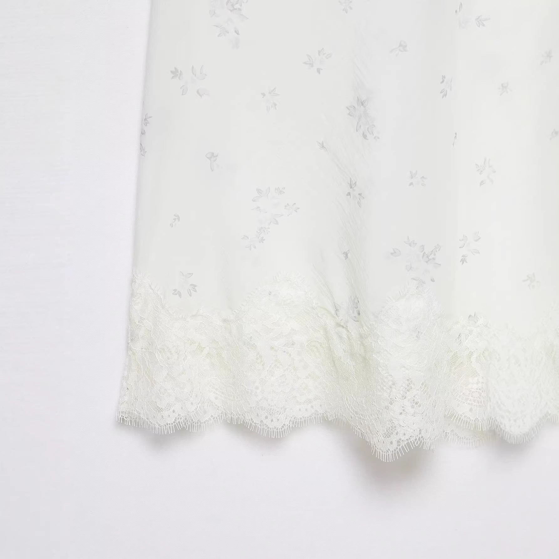 Women Long Slip with Floral Lace Trim and Fine Mesh Embroidery Chichicherry