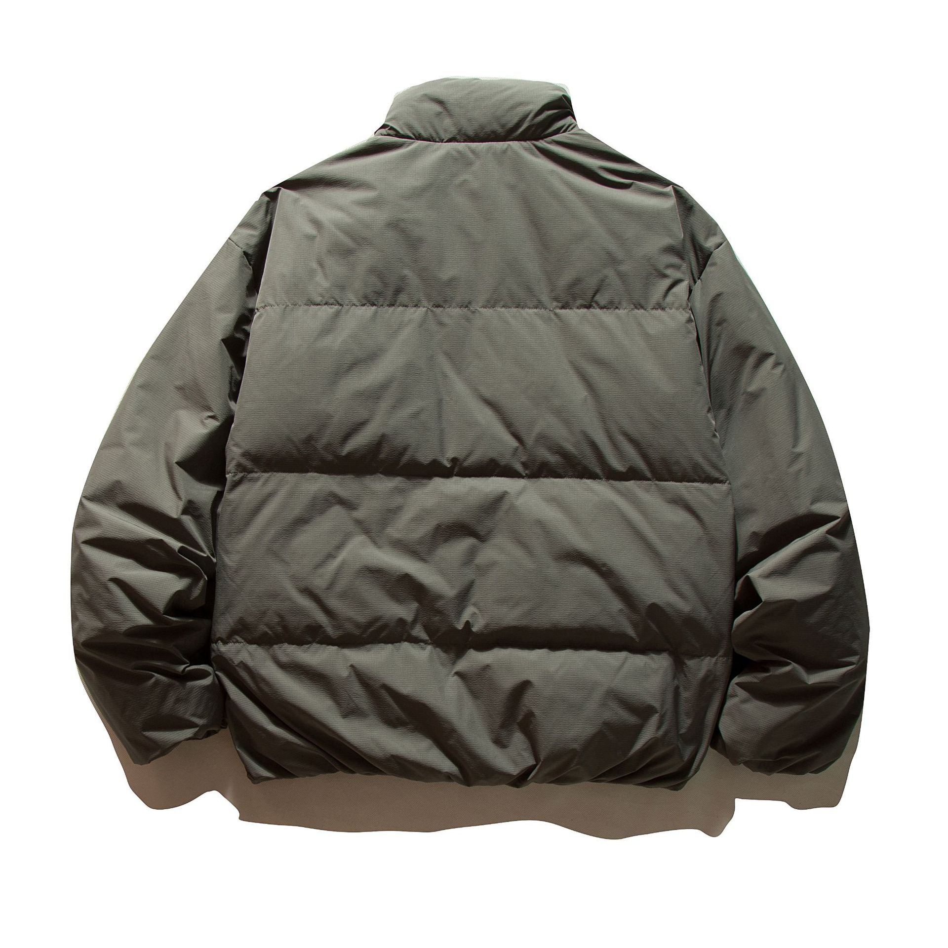 Unisex Short Cut Boxy Insulation Jacket with High Stand Collar and Zipper Pockets Chichicherry